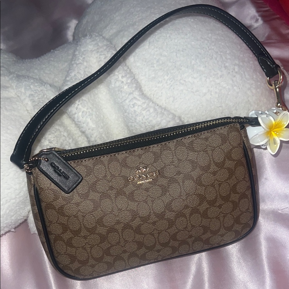 Coach Tan and Black Signature Shoulder Bag